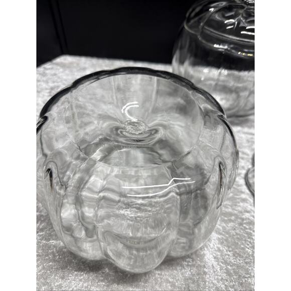 2 Vntg Anchor Hocking Clear Fall Glass Pumpkin Cookie Jars Candy Dish Canisters - Picture 10 of 10